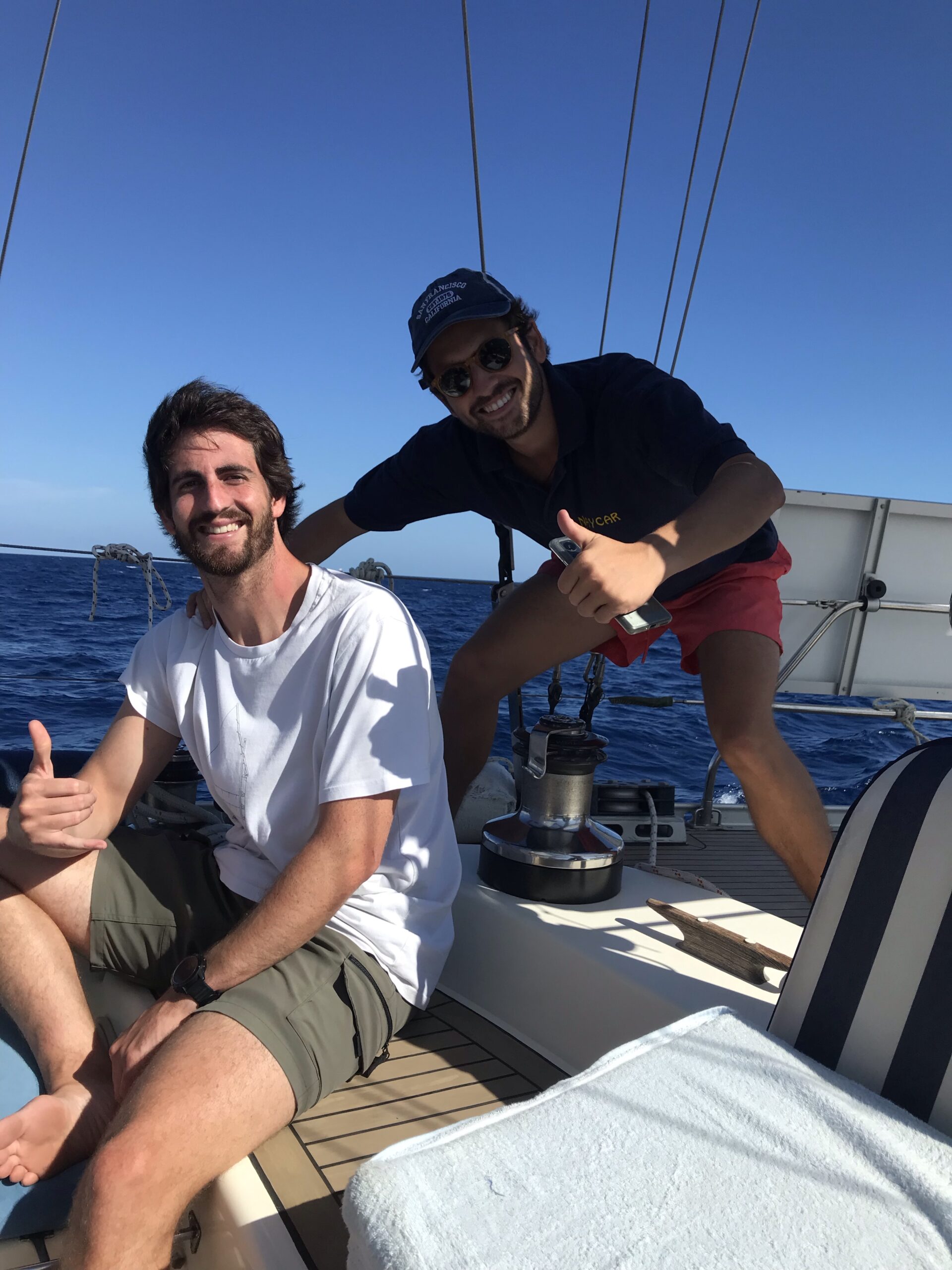 You are currently viewing Preparing to leave for the first leg of our Atlantic adventure. This is our crew Marcos & Willi looking forward to some amazing sailing